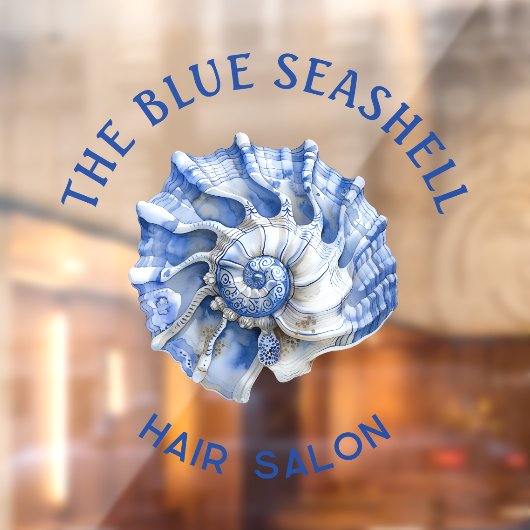 青い貝殻のロゴ ビジネス窓用ステッカー ウィンドウサイン (シート2)