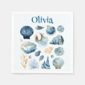 青い貝殻の紙ナプキン | オーダーメイド名入れ スタンダードカクテルナプキン (正面)
