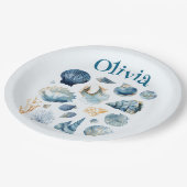 青い貝殻の紙皿 | オーダーメイド名 ペーパープレート (アングル)