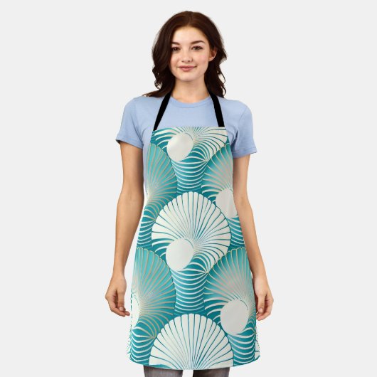 青い貝殻 エプロン (着用した状態)