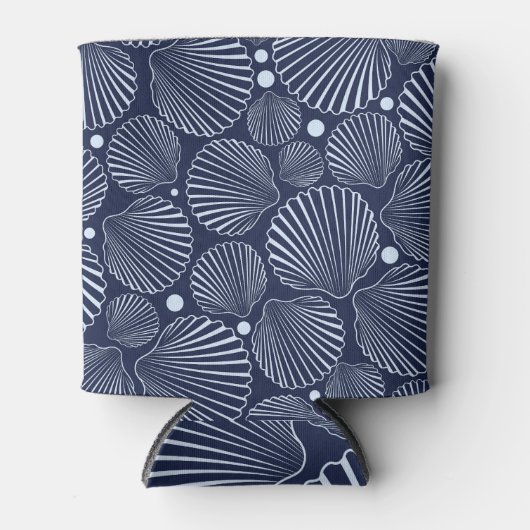 青い貝殻、夏の海のパターン。 缶クーラー (正面)