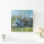 青い貨物トラックの柱時計 スクエア壁時計 (ホーム)