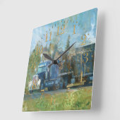 青い貨物トラックの柱時計 スクエア壁時計 (傾斜)