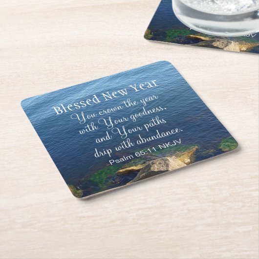 青い賛美海新年キリスト教聖句 スクエアペーパーコースター (アングル)