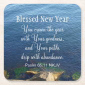 青い賛美海新年キリスト教聖句 スクエアペーパーコースター (正面)