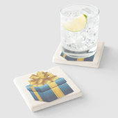 青い贈り物と金ゴールド ストーンコースター (横)