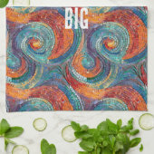 青い赤いオレンジの渦巻き キッチンタオル (折り畳み)