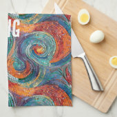 青い赤いオレンジの渦巻き キッチンタオル (四つ折り)