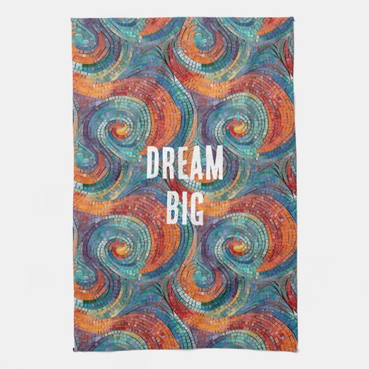 青い赤いオレンジの渦巻き キッチンタオル (縦)