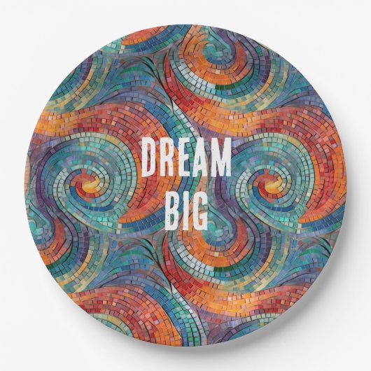 青い赤いオレンジの渦巻き ペーパープレート (正面)