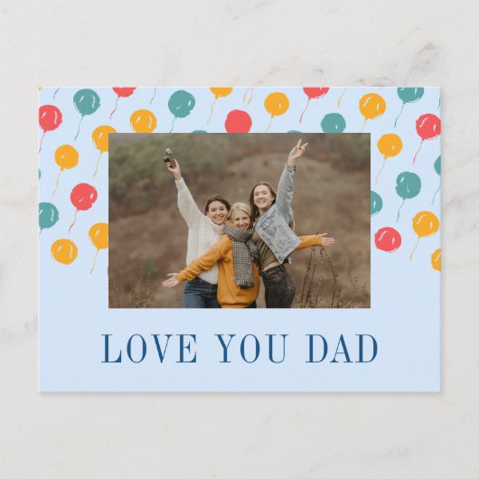 青い赤いオレンジ色のカスタム風船の写真お父さんの日 シーズンポストカード (正面)