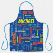 青い赤いオレンジ色の黄色の文字名 エプロン (正面)