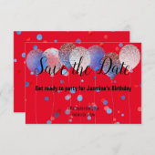 青い赤いスポット風船 赤い セーブ・ザ・デート 出欠カード (正面/裏面)