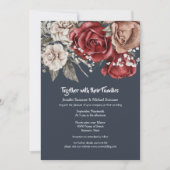 青い赤いバラの水彩花束ヴィンテージ植物 招待状 (正面)