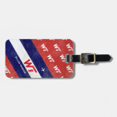 青い赤いモダンストライプの旅行 ラゲッジタグ (正面横)