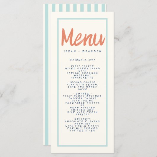 青い赤い手書きタイポグラフィレトロ結婚のメニュー メニュー (正面/裏面)