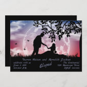 青い赤い月の下のロマンチックな駆け落ち 招待状 (正面/裏面)