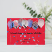青い赤い点の風船 赤い SAVE THE DATE 出欠カード (スタンド正面)