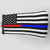 青い赤い細い線の警察の消防士のシンボル ゴルフヘッドカバー (正面)