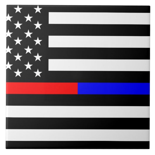青い赤い細線警察消防隊usa タイル (正面)