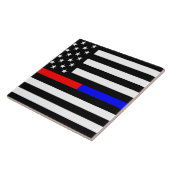 青い赤い細線警察消防隊usa タイル (側面)