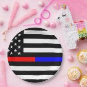 青い赤い細線警察消防隊usa ペーパープレート (パーティー)