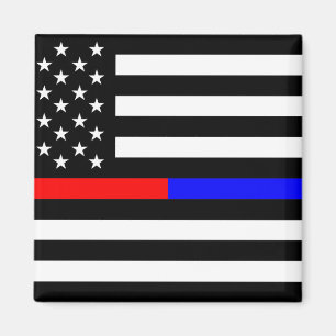 青い赤い細線警察消防隊usa マグネット