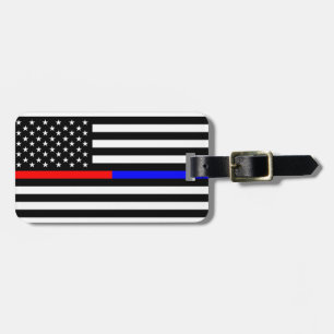 青い赤い細線警察消防隊usa ラゲッジタグ
