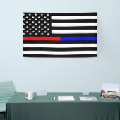 青い赤い細線警察消防隊usa 横断幕 (トレードショー)