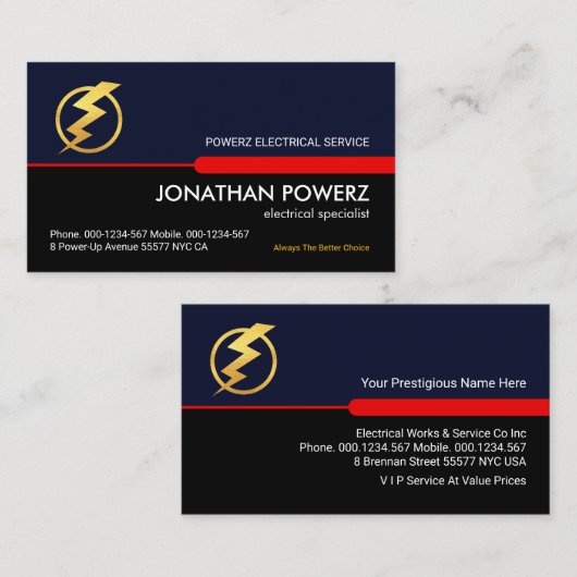 青い赤い線の電源（電気） 名刺 (正面/裏面)