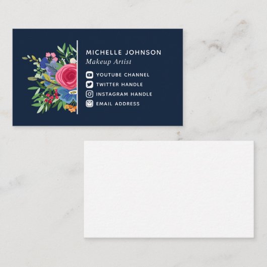 青い赤い花束白いソーシャルメディアのアイコン 名刺 (正面/裏面)