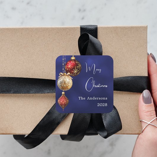 青い赤い金ゴールドはクリスマス スクエアシール