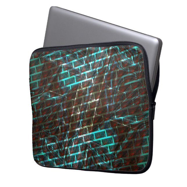 青い赤い錆、傷、小さなレンガまたはグリッド ラップトップスリーブ (正面左)