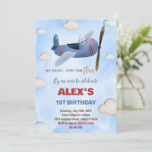 青い赤い飛行機の誕生日招待状 招待状 (スタンド正面)