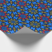 青い赤い黄色のアフリカの部族の民族模様 ラッピングペーパー (角)