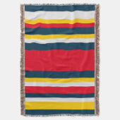 青い赤い黄色のストライプ スローブランケット (正面縦)