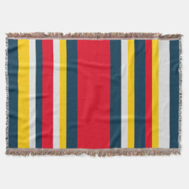 青い赤い黄色のストライプ スローブランケット