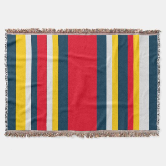 青い赤い黄色のストライプ スローブランケット (正面)