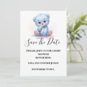 青い赤ちゃんの男の子のテディベア　結婚式のご案内 招待状 (スタンド正面)