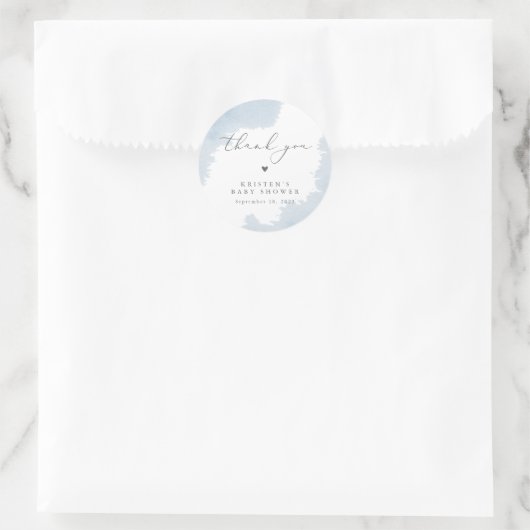 青い赤ちゃんシャワーお願いラベル ラウンドシール (バッグ)