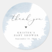 青い赤ちゃんシャワーお願いラベル ラウンドシール (正面)