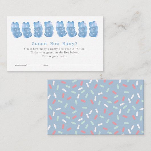 青い赤ちゃんシャワーのゲームのグミベアの数を推測 エンクロージャーカード (正面/裏面)