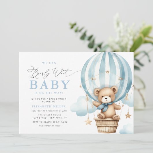 青い赤ちゃんシャワーの招待状を待つことができる 招待状 (スタンド正面)