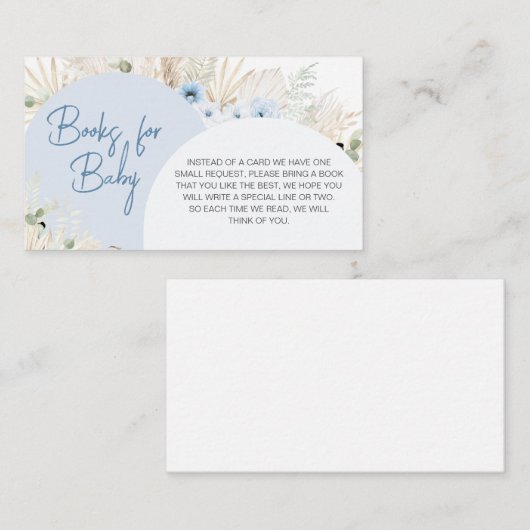青い赤ちゃんシャワーの本を待ってベビー エンクロージャーカード (正面/裏面)