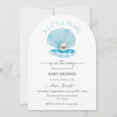 青い赤ちゃんシャワーの途中に小さな真珠 招待状 (正面)