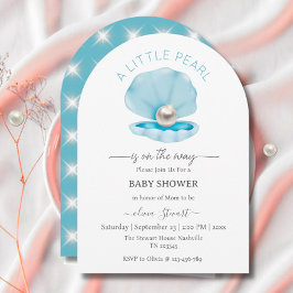 青い赤ちゃんシャワーの途中に小さな真珠 招待状