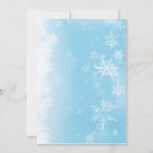 青い赤ちゃんシャワーの途中に少し雪の結晶がある 招待状 (裏面)