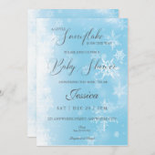 青い赤ちゃんシャワーの途中に少し雪の結晶がある 招待状 (正面/裏面)