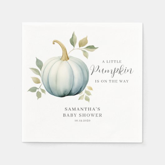 青い赤ちゃんシャワーの途中の小さなカボチャ スタンダードカクテルナプキン (正面)