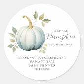 青い赤ちゃんシャワーの途中の小さなカボチャ ラウンドシール (正面)